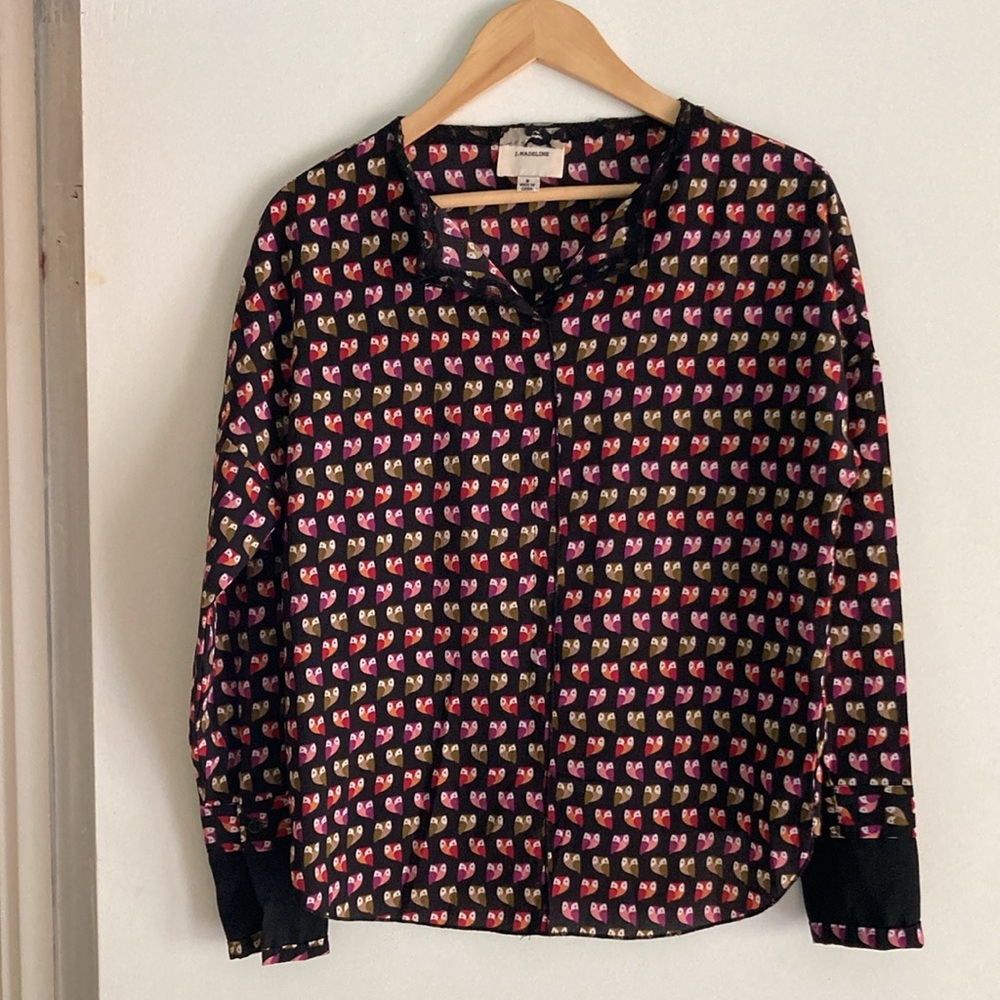 Womens Blouse Size S Long Sleeve Owl Print I Madeline Pullover Lace Accents
